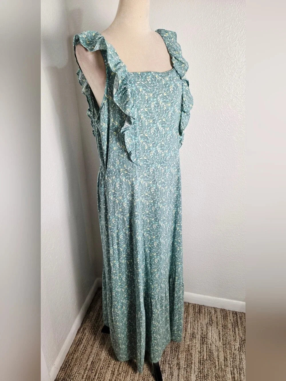 a.n.a Teal, Green & Yellow Floral Ruffled Tie in Back Maxi Dress, Size XXL, NWT - Picture 10 of 12